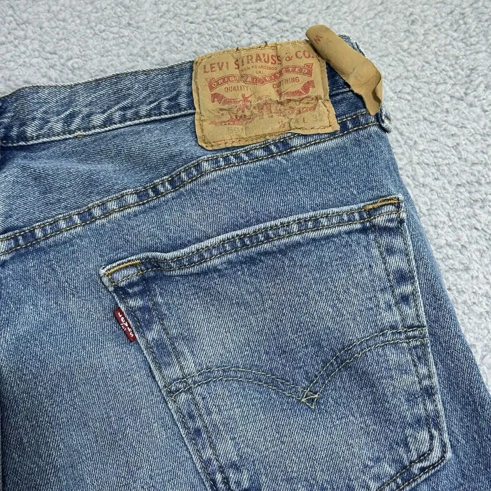 Levis 501 Red Tab‎ Mens 34 X 33 Button Fly Blue Jeans Medium Wash Denim (32x30)